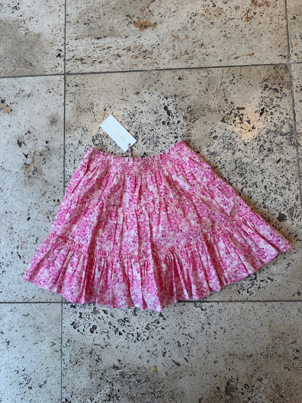 LoveShackFancy Pink Floral Tiered Skirt